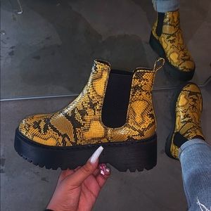 Yellow Snakeskin Bootie
